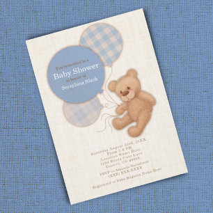 Invitation Boys bleu Plaid Teddy Bear Baby shower