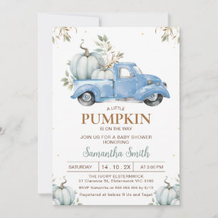 Invitation Boys Blue Citrouille Camion Baby shower Foliage