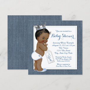 Invitation Boys Blue Denim Baby shower afro-américain