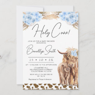 Invitation Boys Blue Floral Highland Baby shower de vache