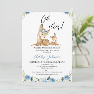 Invitation Boys Blue Floral Oh Deer Baby shower