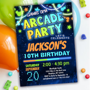 Invitation Boys Blue Green Arcade Party Anniversaire Invitati