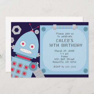 Invitation Boys Blue Robot Custom Anniversaire Fête Invitatio