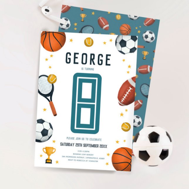 Invitation Boys Blue Sports Enfants 8e anniversaire (Créateur téléchargé)