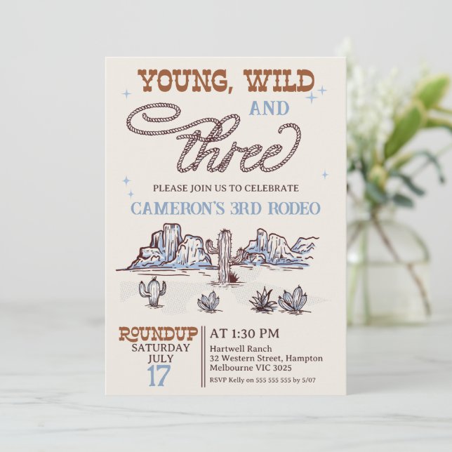Invitation Boys Blue Western Young Wild Three 3e anniversaire (Debout devant)