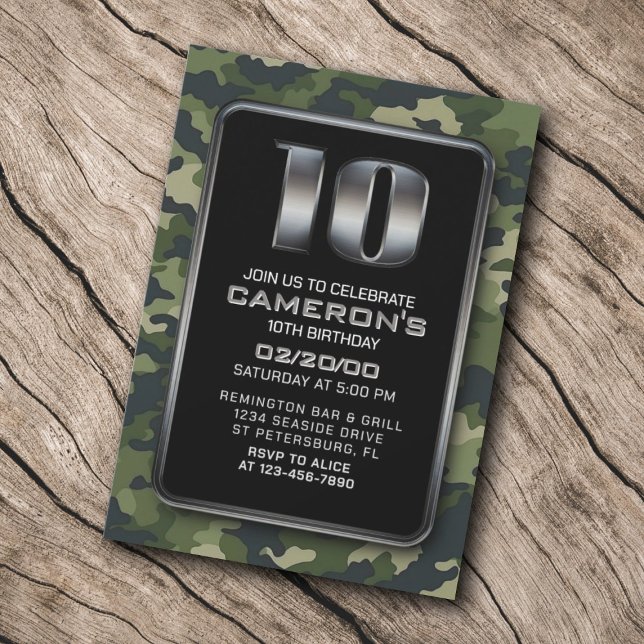 Invitation Boys Camo Chasse Armée 10e anniversaire (Créateur téléchargé)