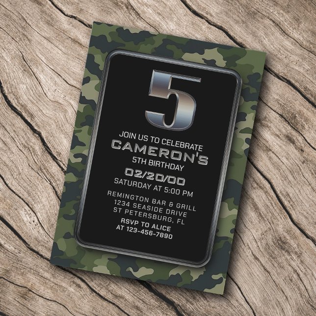 Invitation Boys Camo Hunter Army 5e anniversaire (Créateur téléchargé)