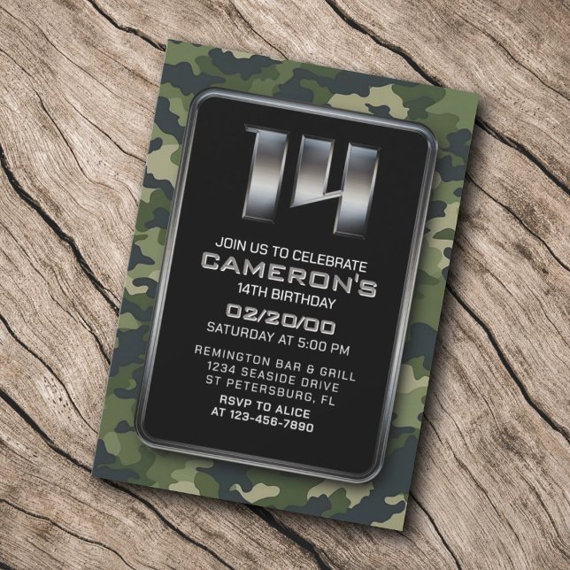 Invitation Boys Camo Hunting Army 14e anniversaire (Créateur téléchargé)