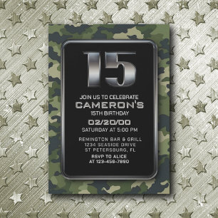 Invitation Boys Camo Hunting Army 15e anniversaire