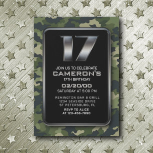 Invitation Boys Camo Hunting Army 17e anniversaire