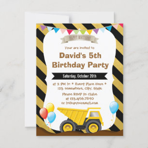 Invitation Boys Construction Camion Anniversaire Fête Invitat