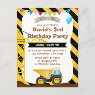 Invitation Boys Construction Thème Anniversaire Fête Invitati