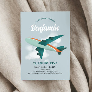 Invitation Boys Cool Blue Avion Voyage 5e anniversaire