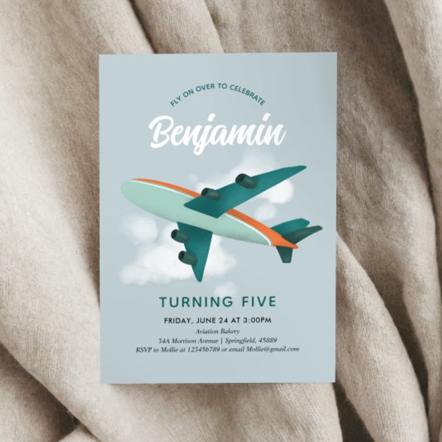 Invitation Boys Cool Blue Avion Voyage 5e anniversaire (Créateur téléchargé)