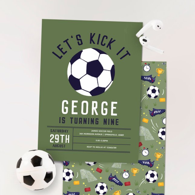 Invitation Boys Cool Green Sporty Soccer Kids Birthday (Créateur téléchargé)