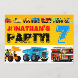 Invitation Boys Custom Construction Camion 7e fête d'annivers