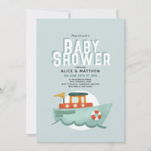 Invitation Boys Cute Blue Ocean Baby shower bateau