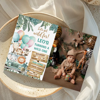 Invitation Boys Cute Wild One Safari 1st Birthday Photo