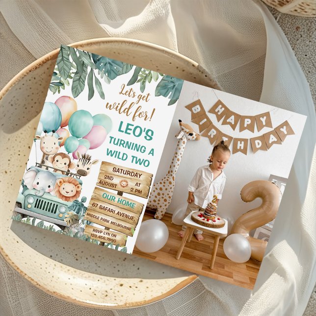 Invitation Boys Cute Wild Two Safari 2nd Birthday Photo (Créateur téléchargé)