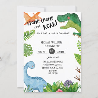 Invitation Boys Dinosaur 1er fête d'anniversaire