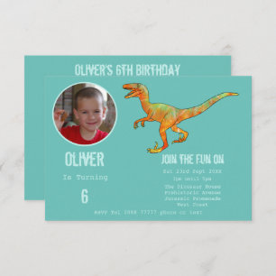 Invitation Boys Dinosaur Velociraptor 6e fête d'anniversaire