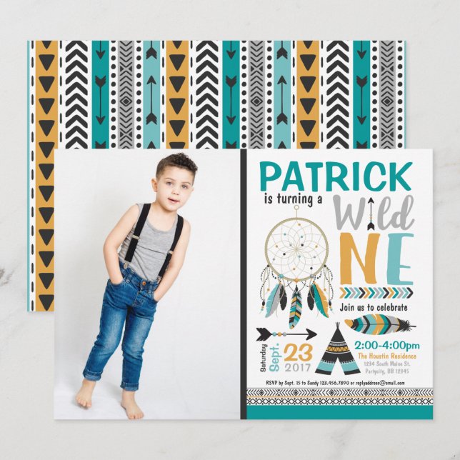 Invitation Boys Dreamcatcher Wild ONE 1er anniversaire Invita (Devant / Derrière)