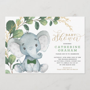 Invitation Boys Elephant Green Gold Garden Baby shower