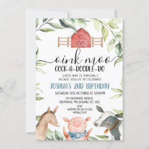 Invitation Boys Farm Animals Foliage 2e anniversaire Invitati
