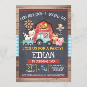 Invitation Boys ferme Animaux Chalkboard Anniversaire Invitat