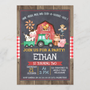 Invitation Boys ferme Tracteur Chalkboard Anniversaire Invita