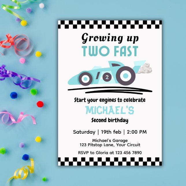 Invitation Boys Growing Up Two Fast Race Car 2nd Birthday (Créateur téléchargé)