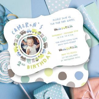 Invitation Boys Jouets Amusants Transport Photo 2e anniversai