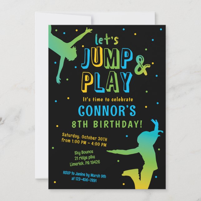 Invitation Boys Jump Anniversaire Trampoline Park Invitatiati (Devant)