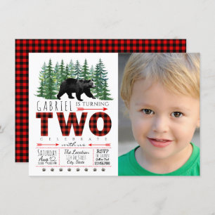 Invitation Boys Lumberjack Bear Photo 2e anniversaire Invitat