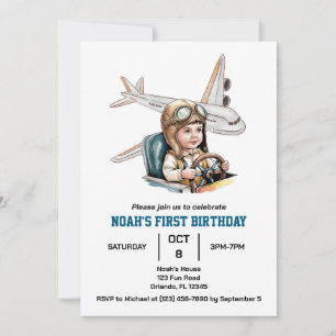 Invitation Boys mignon avion Voyage Anniversaire de enfant Aq