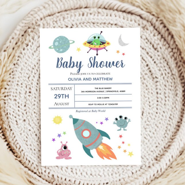 Invitation Boys mignon Espace moderne Alien Baby shower de ro (Créateur téléchargé)