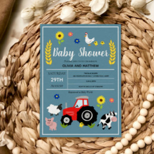 Invitation Boys mignon rustique Pays Baby shower tracteur agr