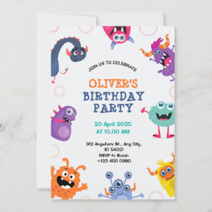 Invitation Boys mignonne Monster Anniversaire de enfant Party