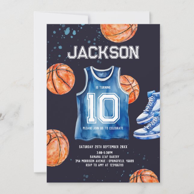 Invitation Boys Modern Blue Basket play Kids Birthday (Devant)