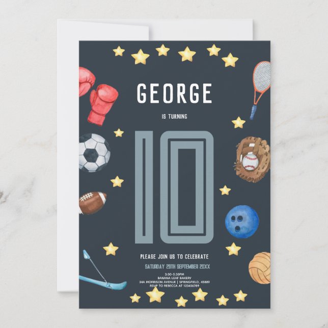 Invitation Boys Modern Blue Sports Kids Birthday Party (Devant)