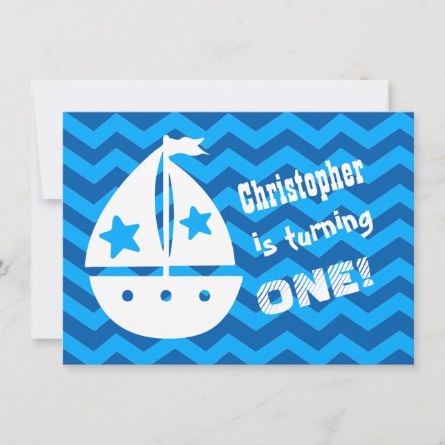 Invitation Boys Nautical 1er Birthday with Sailboat A01 (Devant)