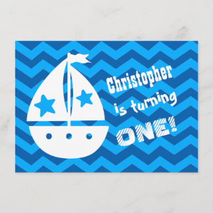 Invitation Boys Nautical 1er Birthday with Sailboat A01