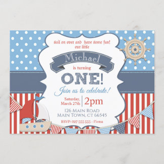 Invitation Boys Nautical Sailor Ship 1er anniversaire