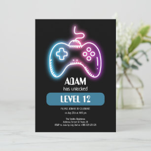 Invitation Boys Neon Video Game Anniversaire de enfant Invita
