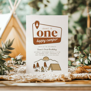 Invitation Boy's One Happy Camper Boho Explorer 1er anniversa