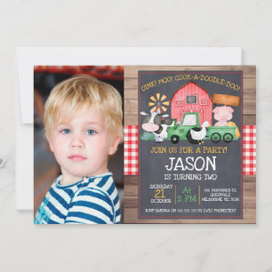 Invitation Boys Photo Farm Green Tractor Chalkboard Anniversa