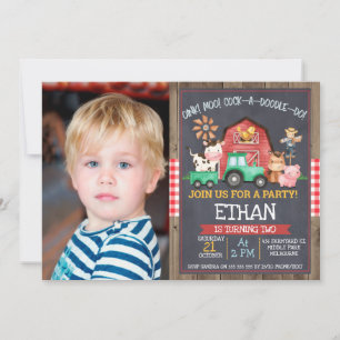 Invitation Boys Photo Farm Tracteur Chalkboard Anniversaire