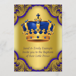 Invitation Boys Prince Baptiste Royal Blue and Gold Crown