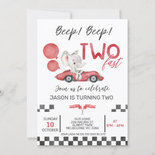 Invitation Boys Red Racing Car Elephant Two Fast 2nd Birthday