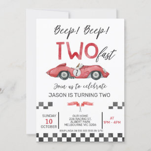 Invitation Boys Red Racing Car Two Fast 2e Anniversaire